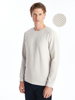 Bisiklet Yaka Uzun Kollu Erkek Dokulu Sweatshirt