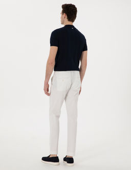 Ekru Slim Fit Beli Lastikli Kanvas Pantolon