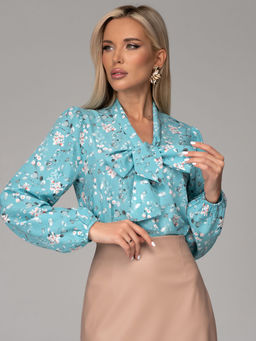 Блузка Бант (голубой/цветы)