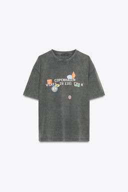 WASHED-EFFECT T-SHIRT WITH PRINTED PATCHES - Zara фото 5
