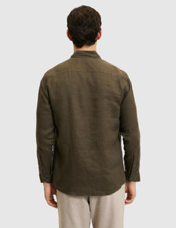 Koyu Haki Regular Fit %100 Keten G_mlek