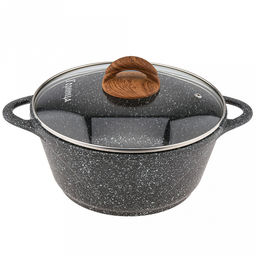 Кастрюля с антипригарным покрытием 3л, "Гармония", литые ручки, стеклянная крышка с пароотводом, пластмассовая ручка с покрытием "soft-touch" под дерево, "Мрамор", подарочная упаковка (Россия)