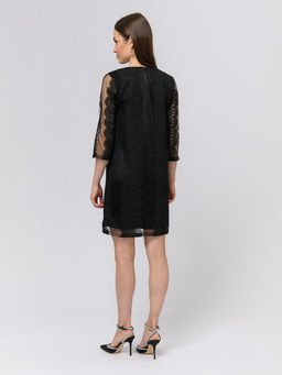 Платье черного цвета длины мини с черным кружевом и рукавами 3/4 - 1001dress фото 4