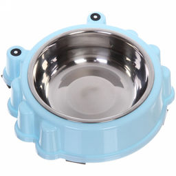 Цена за 2 шт. Миска пластиковая с металлической чашкой "Колор-Лягушка" 20*5см цвет нежно-голубой/250мл