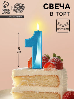 Цена за 2 шт. Свеча в торт на шпажке «Грань», цифра 1, голубая, 5 см