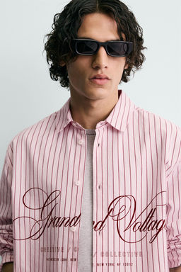 CAMISA RELAXED FIT CUADROS TEXTO / Rosa - Zara фото 6
