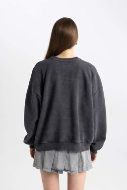 Моющийся свитшот с круглым вырезом и принтом Cool Oversize с эффектом выцветания - Defacto фото 9