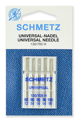 Иглы для бытовых швейных машин Schmetz стандартные 130/705H №80/90(3)/100/ уп.5 игл