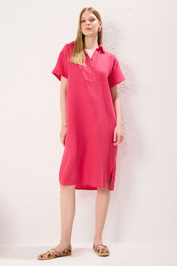 TRENDYOLMILLA Fusya Duz Kesim Muslin Midi Dokuma Elbise TWOSS25EL00171  фото 3