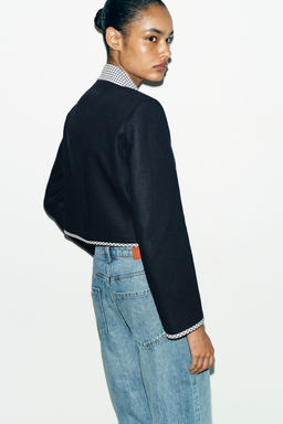 BLAZER CORTA COMBINADA CUADRO VICHY / Marino - Zara фото 6
