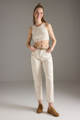 Bej Kalp Nak?sl? Yuksek Bel Mom Jeans TWOSS25JE00269