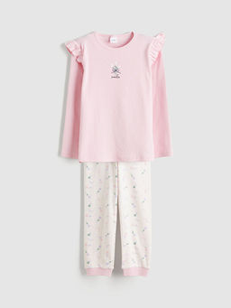 Bisiklet Yaka ?i?ekli K?z ?ocuk Pijama Tak?m?