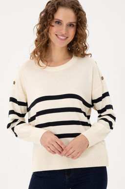 Kad_n Krem Bisiklet Yaka Kazak