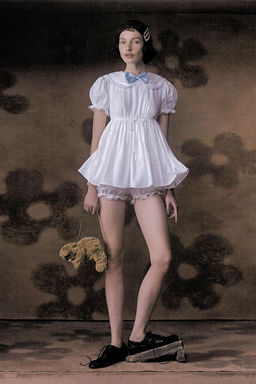 DOTTED MESH PETER PAN COLLAR JUMPSUIT DRESS