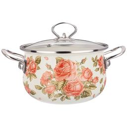 КАСТРЮЛЯ AGNESS ЭМАЛИРОВАННАЯ СО СТЕКЛ. КРЫШКОЙ СЕРИЯ КОРЕЙСКАЯ РОЗА 2.8 Л, 20*12 СМ