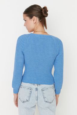 Mavi Crop Kalp Yaka Triko Kazak TWOAW22KZ1760