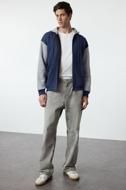 TRENDYOL MAN Indigo Oversize/Genis Kesim Polarl?/S?cak Tutan Fermuarl? Kapusonlu H?rka/Sweatshirt TMNAW25SW00076 - Trendyolmilla фото 7