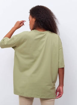 K11613 Футболка OVER SIZE (плотный хлопок) ХАКИ