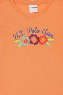 Футболка для девочек U.S. Polo Assn с круглым вырезом лососевого цвета  фото 3