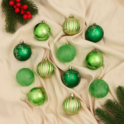 Ёлочные игрушки Агнет, шары новогодние, d=6 см, набор 12 шт., полосы, зелёный