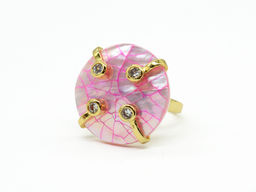 Кольцо с перламутром круг 25мм цв.розовый