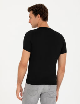 Siyah Slim Fit Bisiklet Yaka Triko T-Shirt