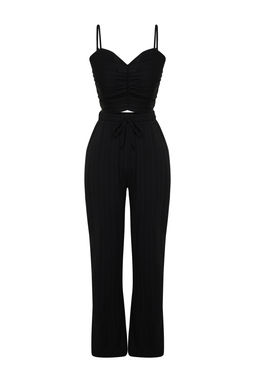 Siyah Dokuma Dokulu Bluz Pantolon Plaj Tak?m TBESS24AU00076