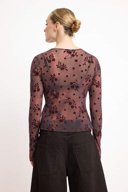 Murdum Cicekli Regular/Normal Kal?p Uzun Kollu Tul Orme Bluz TWOSS26BZ00039 - Trendyolmilla фото 4