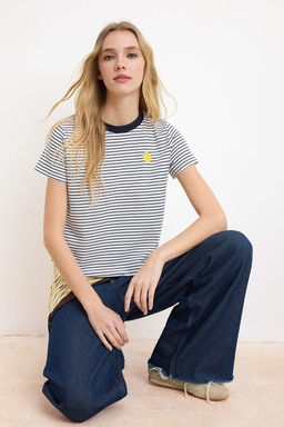 Lacivert Cizgili Regular/Normal Kal?p Nak?sl? Tok %100 Pamuk Orme T-Shirt TWOSS26TS00017 - Trendyolmilla фото 4
