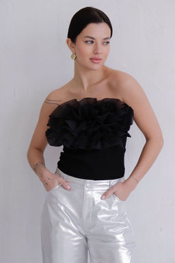 Боди чёрное из трикотажа в тонкий рубчик - Martichelli фото 9