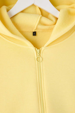 Ac?k Sar? Fermuarl? Kapusonlu Rahat Kesim Crop Kal?n Ici Polarl? Orme Sweatshirt TWOAW20SW0660