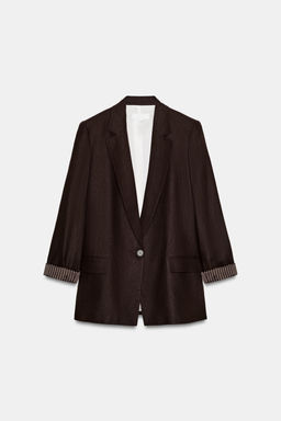 BLAZER CON LINO MANGA REMANGADA / Marr?n oscuro - Zara фото 5
