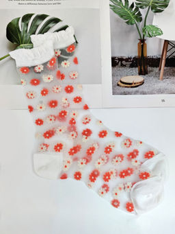 Носки Прозрачные р.35-40 Ромашки Красные