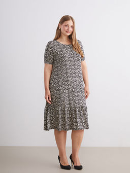 Bisiklet Yaka ?i?ekli A Kesim Elbise