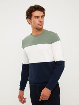 Bisiklet Yaka Uzun Kollu Renk Bloklu Erkek Sweatshirt