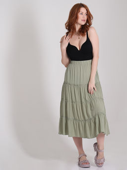 Юбка фисташковая ярусная больших размеров - Almond фото 5