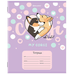 Цена за 6шт. Тетрадь 12 л. BRAUBERG, клетка, обложка картон, "КОРГИ"