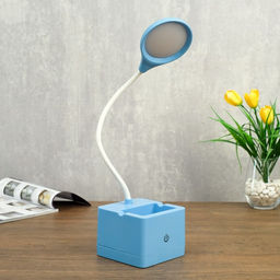 Лампа настольная RISALUX 85303/1, сенсорная, 18хLED, 3 Вт, диммер, USB, AKB, синяя, 10×10.5×43 см