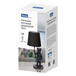 UML-B465 E14 SILVER/BLACK Светильник настольный декоративный "Кот", под лампу E14, 40W. Механический выключатель. Серебристый/черный. ТМ Uniel
