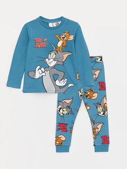 Bisiklet Yaka Uzun Kollu Tom&Jerry Bask?l? Erkek Bebek Pijama Tak?m?