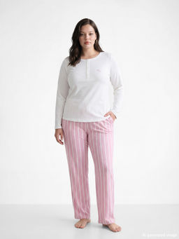 Bisiklet Yaka ?izgili Kad?n Pijama Tak?m