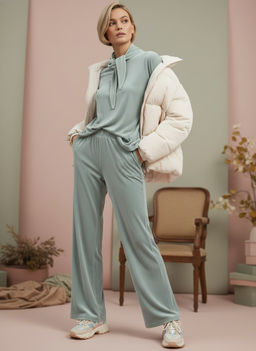 Костюм из велюра со съемным капюшоном и резинкой в комплекте OD-1009-2 зеленый