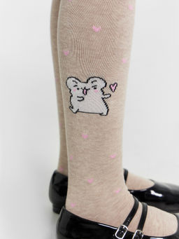 Цена за 3 пары! Колготки детские бежевые с узором в виде мышки - Mark formelle фото 4