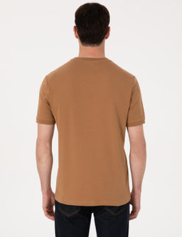 Kahverengi Regular Fit %100 Pamuk Bisiklet Yaka Basic T-shirt