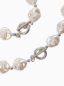 Набор 2 предмета: бусы, браслет «Жемчуг барочный. Ромб», 40/18 см, белый в серебре