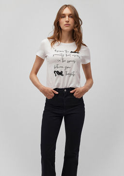 Kedi Bask?l? Beyaz Tisort - Mavi фото 2