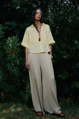 CROPPED LINEN BLEND SHIRT - Zara фото 6