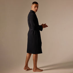 Халат вафельный мужской SL HOME: Boho «Дарк Маре», размер M, хлопок 100%, чёрный