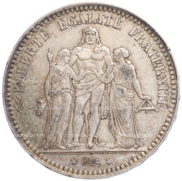 Монета 5 франков 1873 года Франция Геркулес