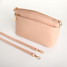 Сумка женская кросс-боди на молнии, 23×9×15 см, пудровая